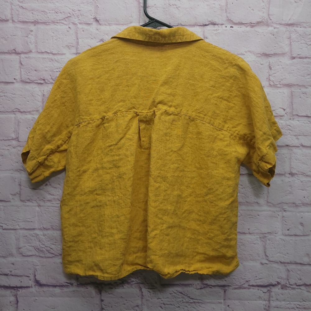 Eillen Fisher Washed Organic Linen Delave Shirt Womens S Cropped Boxy Minimalist - Picture 2 of 8